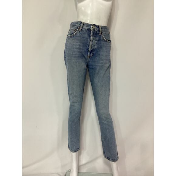 Agolde 'Riley' High Rise Straight Crop Denim Jean Size 25 - Picture 2 of 4